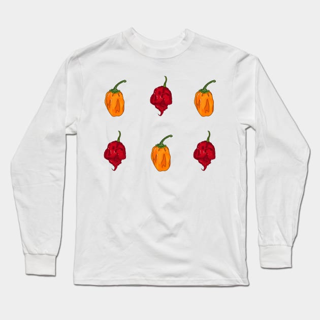 Habanero Reaper Sticker Set Long Sleeve T-Shirt by MojoCoffeeTime